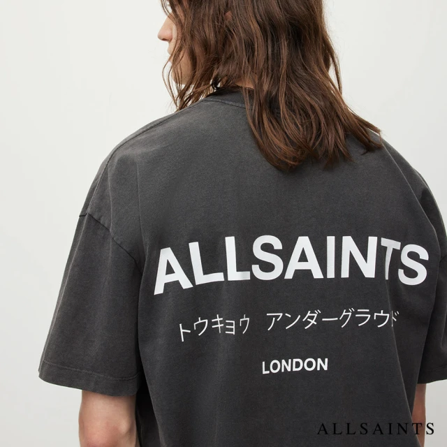 ALLSAINTS UNDERGROUND 純棉寬鬆LOGO短袖T恤-水洗黑(寬鬆版型)