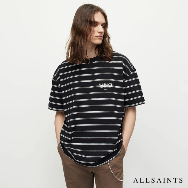 ALLSAINTSALLSAINTS UNDERGROUND 純棉條紋寬鬆LOGO短袖T恤(寬鬆版型)