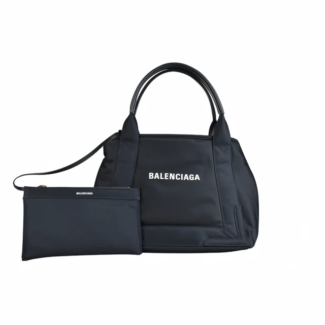 Balenciaga 巴黎世家Balenciaga 巴黎世家 CABAS經典LOGO標誌皮革相飾尼龍手提子母包(S/黑x白)