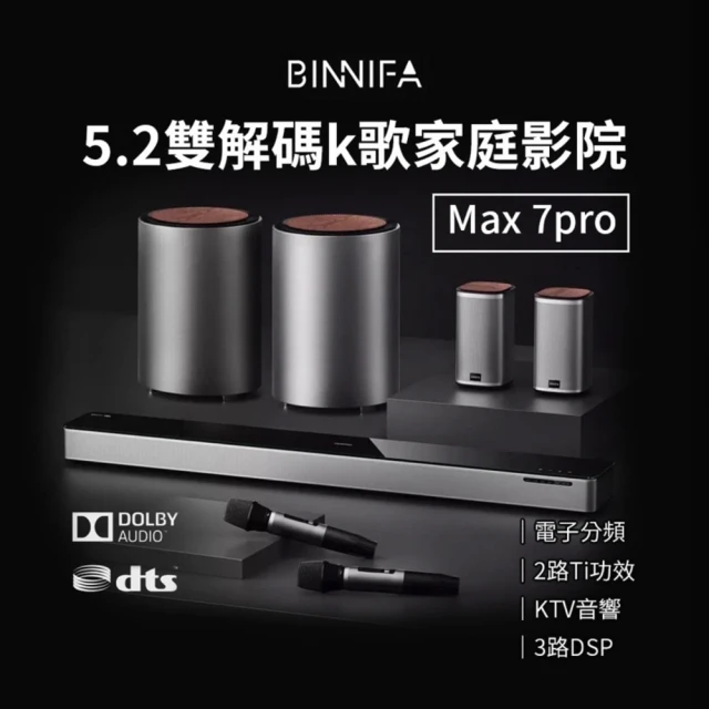 小米 BINNIFA 5.2雙解碼K歌家庭劇院 Max 7S Pro音響(重低音音響 藍牙音響 家庭劇院音組合音響)