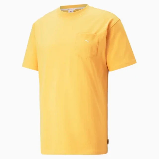 PUMA 短袖 上衣 T恤 運動 休閒 男 女 中性款 流行系列MMQ 口袋 黃色 歐規(53796440)