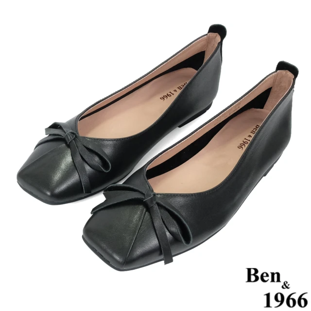 Ben&1966 高級頭層牛皮優雅舒適方頭包鞋-黑236141