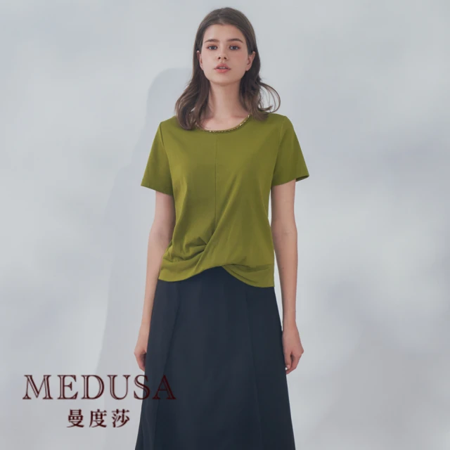 MEDUSA 曼度莎 現貨-ICare 交叉下襬酪梨綠休閒上衣（F）｜女上衣 女短袖上衣 T恤(107-17101)