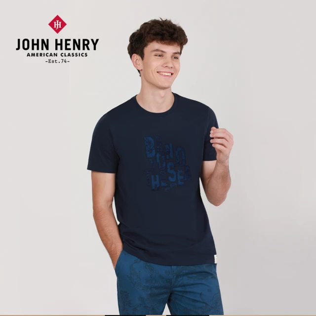 JOHN HENRYJOHN HENRY beyond the sea 立體文字T恤-藍