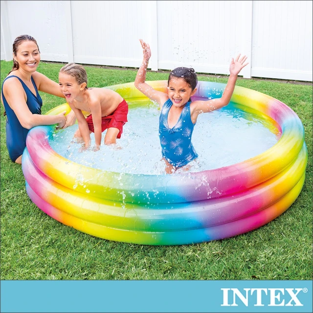 INTEX 漸層彩虹圓形充氣泳池168x38cm 581L-適2歲+(58449)