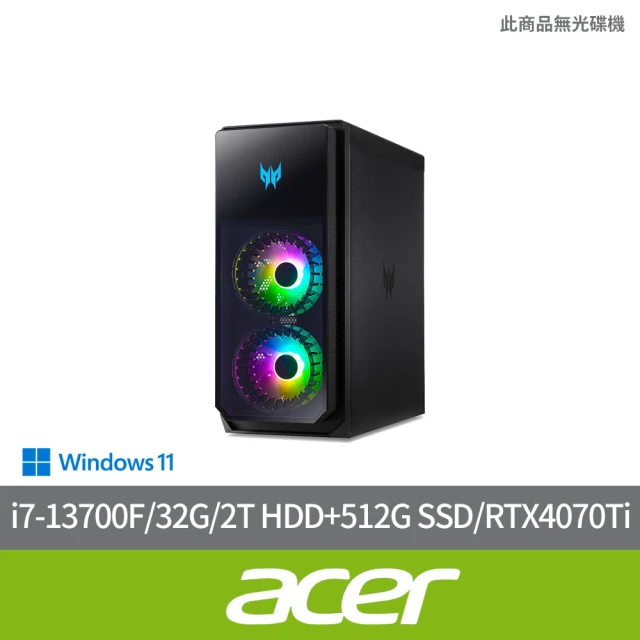 Acer 宏碁 i7獨顯RTX電競電腦(PO5-650/i7-13700F/32G/2T HDD+512G SSD/RTX4070Ti 12G/W11)