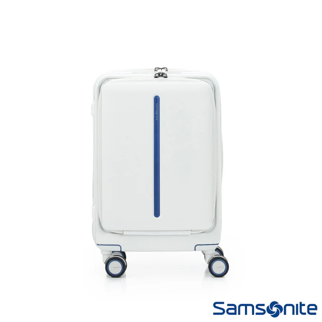 Samsonite 新秀麗 20吋BEAMIX前開式指紋辨識再生PC硬殼避震輪登機箱/行李箱(白色)