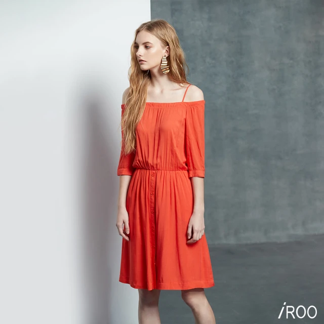 iROO 橘色雪紡短洋裝