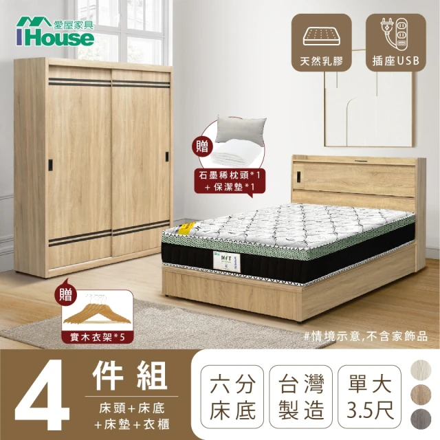 IHouse 品田 房間4件組 單大3.5尺(床頭箱+6分底+床墊+衣櫃)