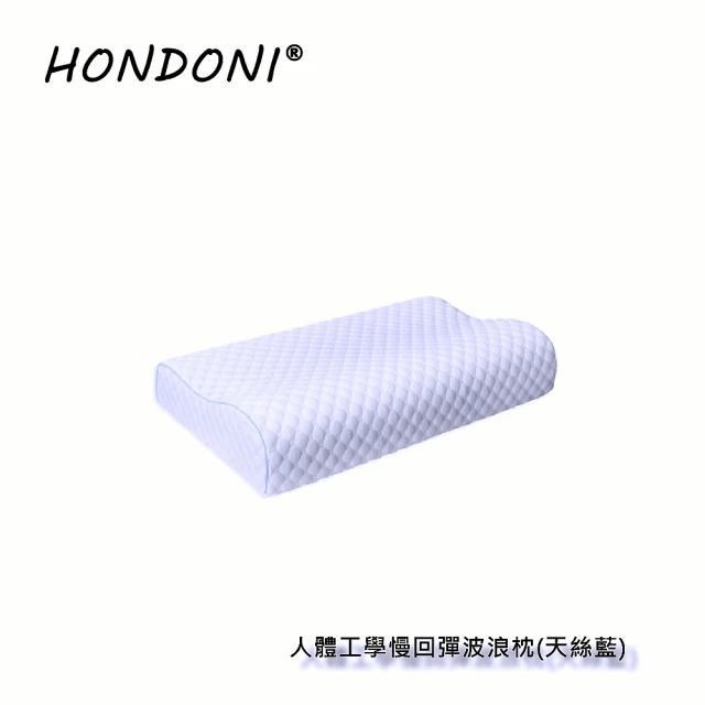 HONDONI 人體工學5D波浪枕(記憶枕頭 護頸枕 紓壓枕 側睡枕 午睡枕 透氣舒適天絲藍買一送一共2入)