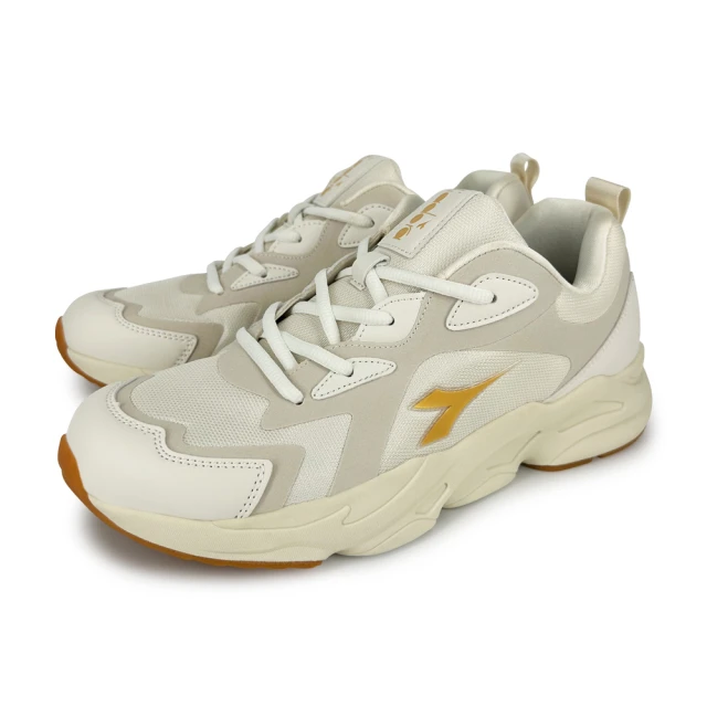 DIADORA 厚底復古運動鞋 73116米白金(透氣網布 4cm厚跟 增高 減壓彈力棉鞋墊 耐磨橡膠大底)