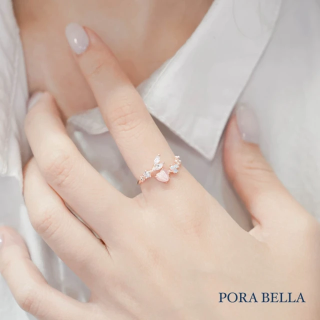 Porabella 925純銀韓版鋯石戒指 浪漫典雅鋯石玫瑰金開口可調節式戒指 花朵戒指 RINGS