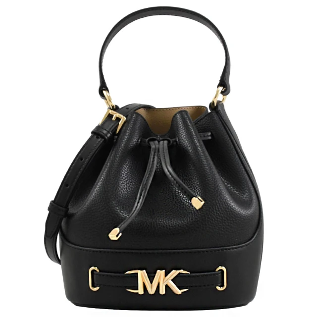 Michael Kors 新版金屬MK LOGO皮革拼接手提水桶包兩用包(黑)