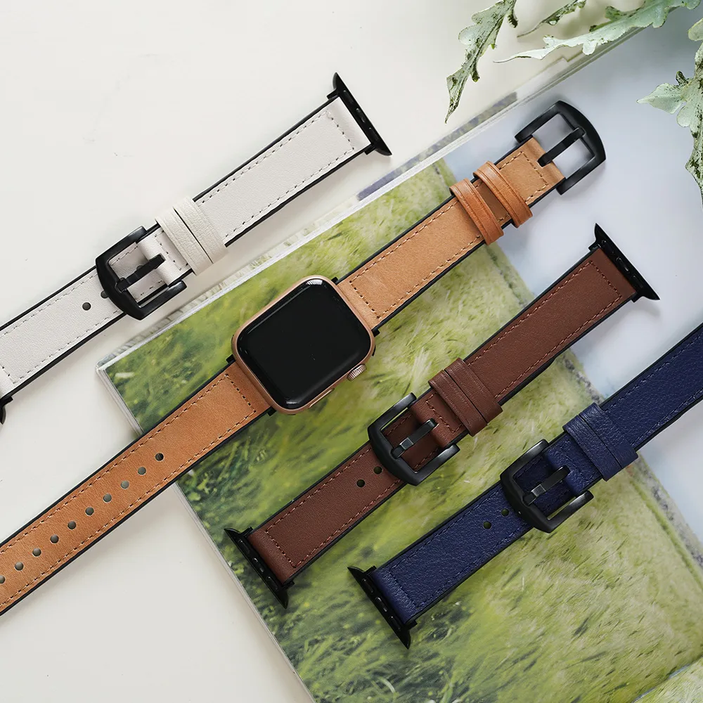 【ALL TIME 完全計時】Apple Watch S7/6/SE/5/4 42/44/45mm 經典造型皮革拚矽膠錶帶