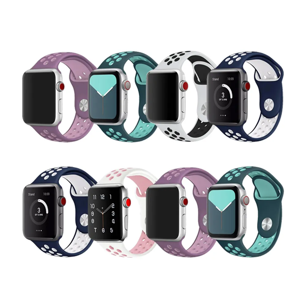 【OMG】Apple Watch S8/7/6/5/4/3/2/SE 潮牌雙色矽膠運動型錶帶 透氣網洞替換錶帶(38/40/41/42/44/45/49mm)