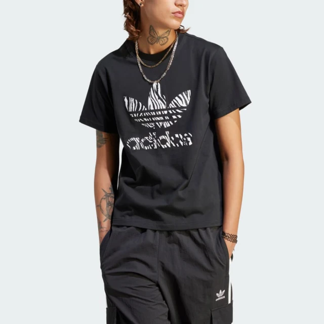 adidas 愛迪達 上衣 女款 短袖上衣 運動 三葉草 ANIMAL TEE A 黑 II0911