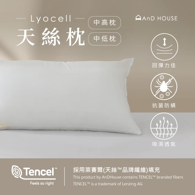 AnD Bedding 舒眠天絲枕二入(枕頭/柔軟/天然抗菌)