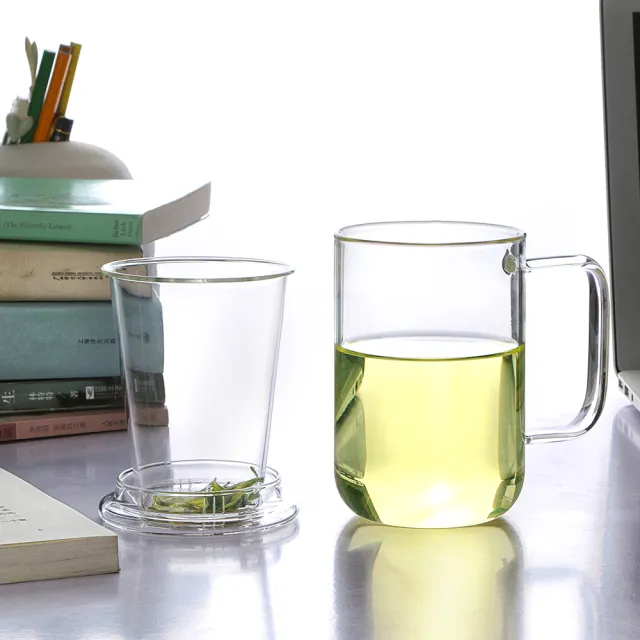 【RELEA 物生物-買一送一】420ml君子耐熱玻璃三件式品茗泡茶杯(附濾茶器)