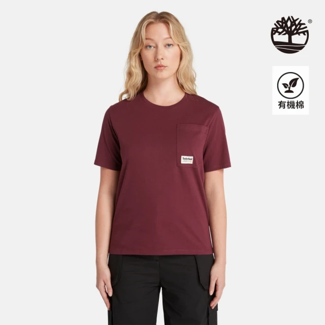 Timberland 女款暗紅色純棉簡約口袋短袖T恤(A6HNWI30)