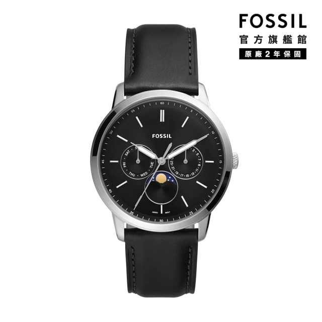 FOSSIL 官方旗艦館 Neutra Minimalist 三眼月相男錶 黑色真皮錶帶 42MM FS5904