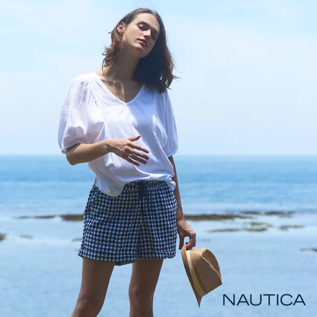 NAUTICANAUTICA 女裝 舒適休閒格紋短褲(黑色)