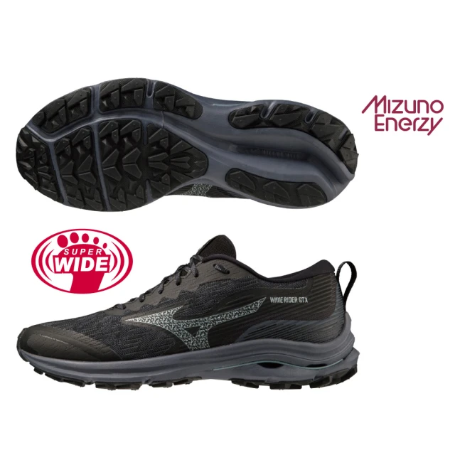 MIZUNO 美津濃 慢跑鞋 男鞋 運動鞋 緩震 一般型 GORE-TEX 超寬楦 RIDER 黑 J1GC228001