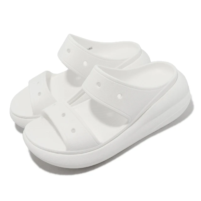 Crocs 涼拖鞋 Classic Crush Sandal 男鞋 女鞋 白 泡芙涼鞋 雙帶拖鞋(207670100)