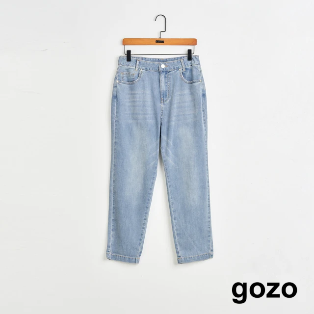 gozo 顯瘦側拼接條紋直筒褲(兩色)好評推薦