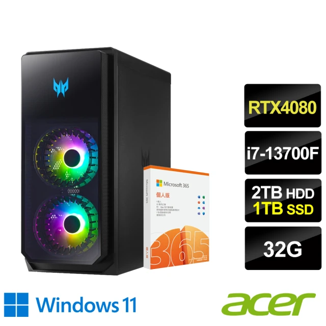 Acer 宏碁 微軟M365組★i7獨顯RTX電競電腦(PO5-650/i7-13700F/32G/2T HDD+1TB SSD/RTX4080 16G/W11)