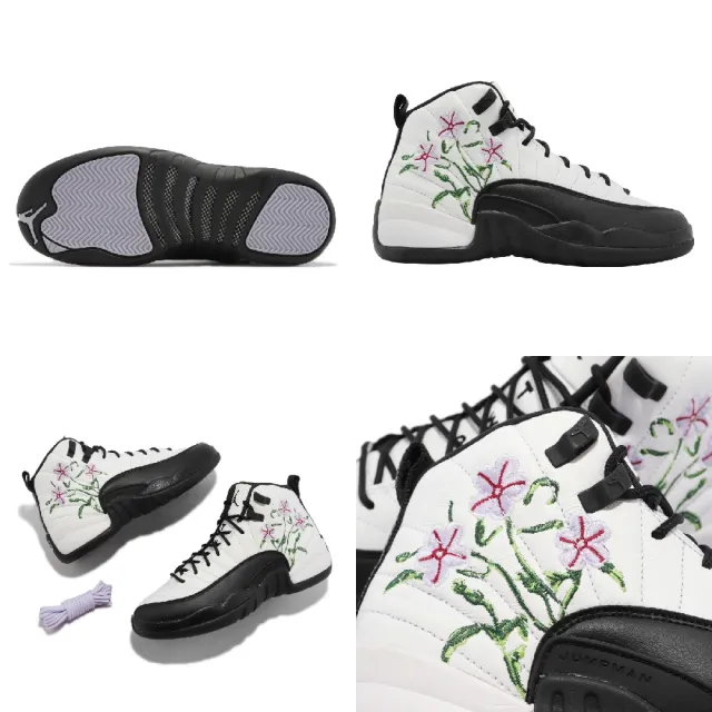 NIKE 耐吉】Air Jordan 12 Retro GS 大童鞋女鞋白黑花緩震Floral 刺繡 