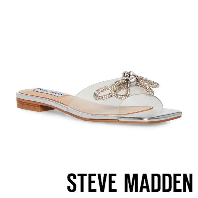 STEVE MADDEN VEDA 鑽飾蝴蝶結平底涼拖鞋(透明銀)