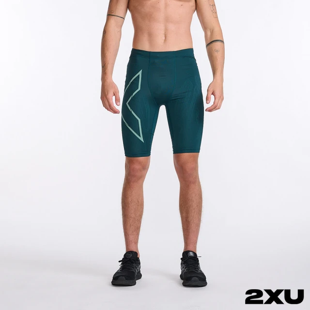 2XU 男 MCS高階跑步壓縮短褲(湖水綠/反光綠)
