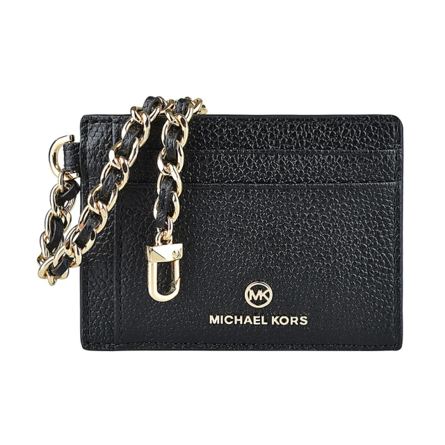 Michael Kors MK MICHAEL KORS JET SET CHARM金屬圓標LOGO鍊帶扣環牛皮2卡卡夾(黑)