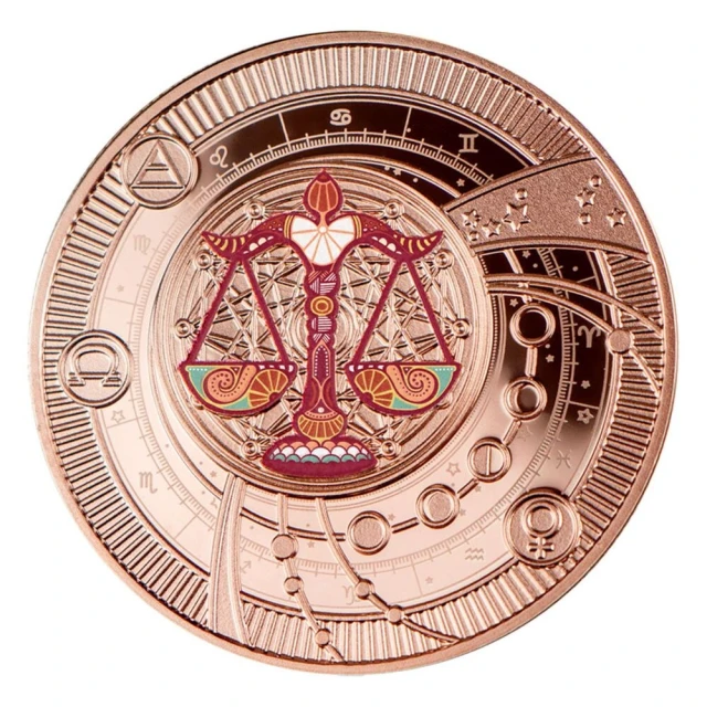臺灣金拓 白銀銀幣2021 喀麥隆共和國黃道十二宮系列 - 天秤座鍍玫瑰金精鑄銀幣