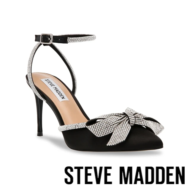 STEVE MADDEN LETS DANCE 鑽面蝴蝶結繞踝高跟鞋(黑色)