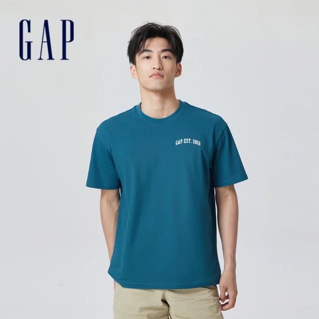 GAP 男裝 Logo印花圓領短袖T恤-天青藍(841870)