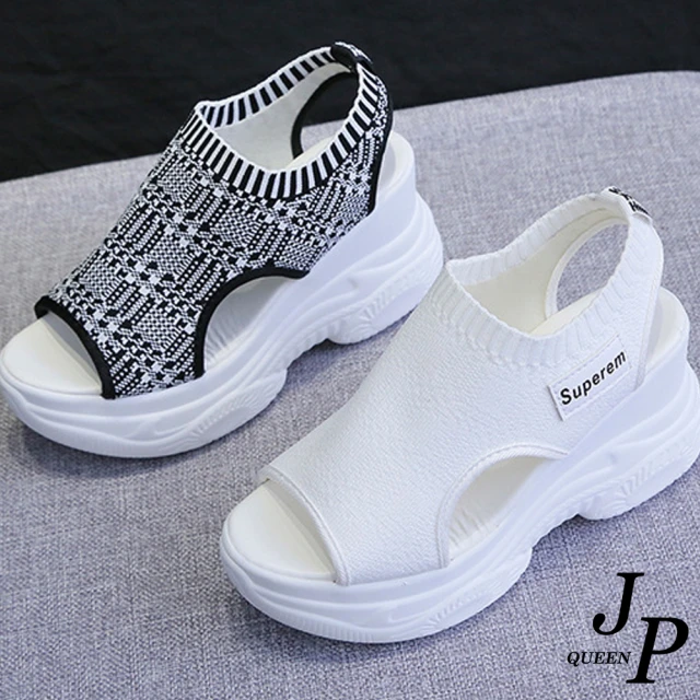 JP Queen New YorkJP Queen New York 清新魚嘴布料厚底夏季坡跟涼鞋(2色可選)