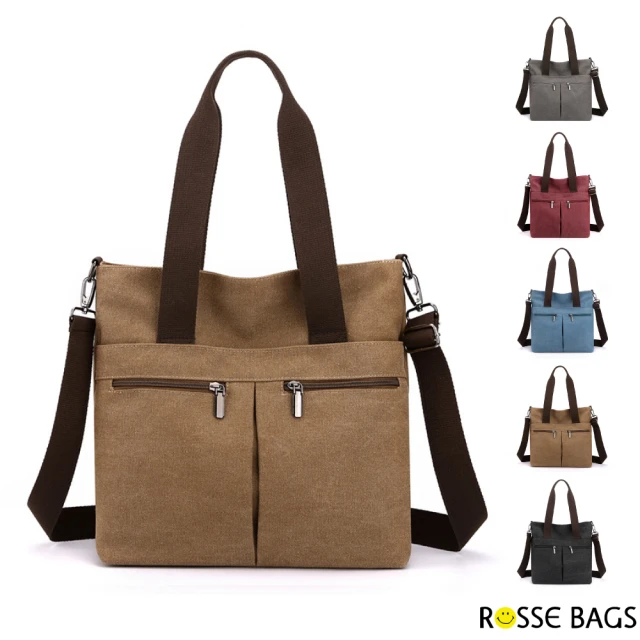 Rosse Bags 韓版簡約時尚多口袋帆布包(現+預 紅色／黑色／灰色／棕色／藍色)