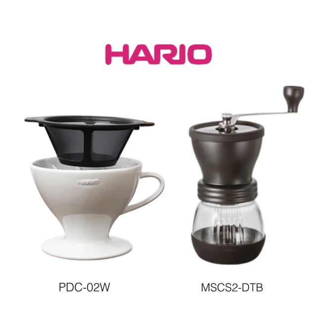 HARIO 3合一陶瓷濾杯組+簡約手搖磨豆機Plus(PDC02W/MSCS2DTB)