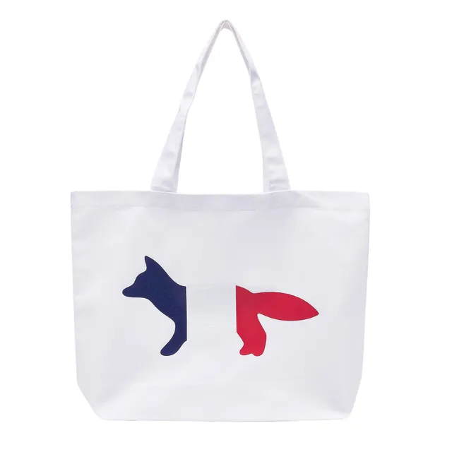 Maison Kitsune 經典小狐狸 法國國旗 白色 托特包 帆布袋(AU05101WW0007P101)