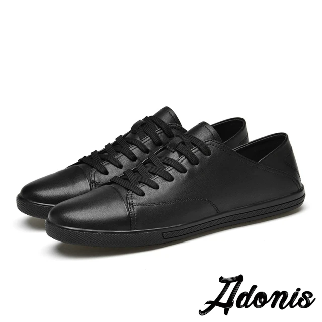 Adonis 真皮板鞋 平底板鞋 兩穿板鞋/真皮兩穿法設計百搭時尚休閒板鞋-男鞋(黑)