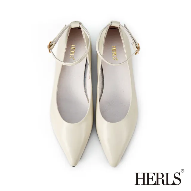 【HERLS】平底鞋-兩穿全真皮氣質尖頭踝帶平底鞋(白色)