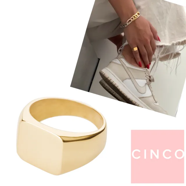 【CINCO】葡萄牙精品 Giulia ring 925純銀鑲24K金戒指 方形素面戒指(925純銀)