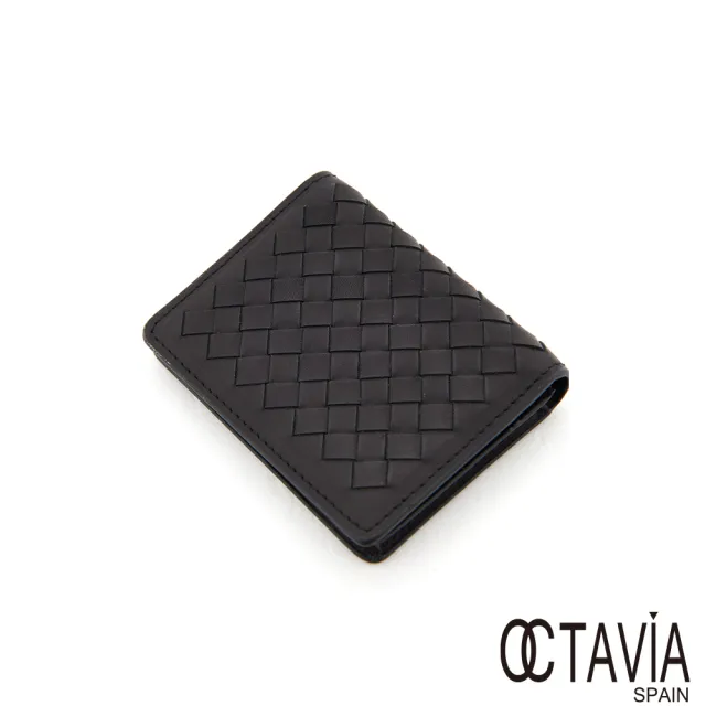 【OCTAVIA 8】雙11 真皮  魅力編織系列B  牛皮名片卡片二折短夾(無痕黑)