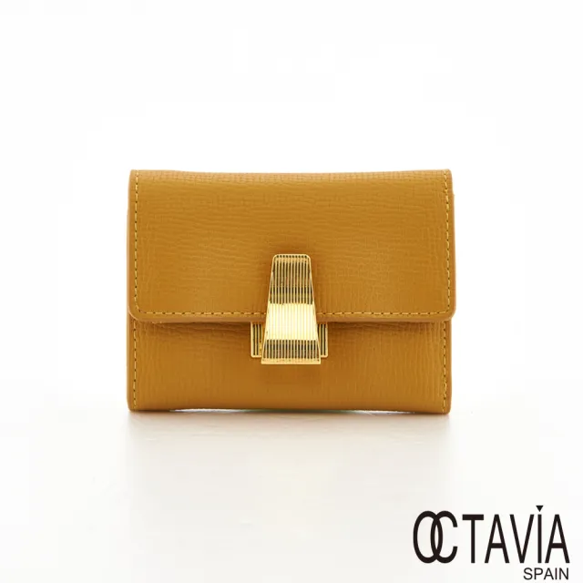 【OCTAVIA 8】雙11 真皮  海邊走走 牛皮貝殼釦 三折短夾(鵝黃)