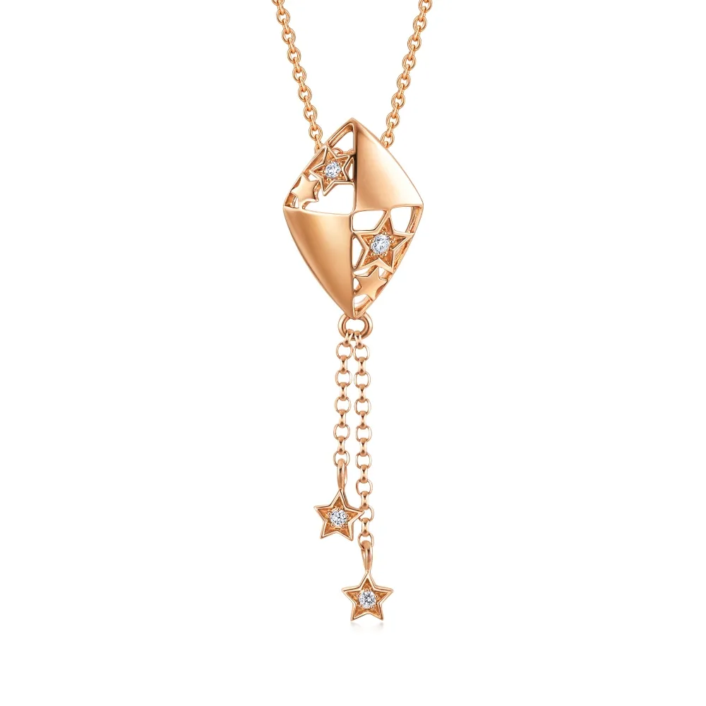 【點睛品】愛情密語 夢想的風箏 18K玫瑰金鑽石項鍊