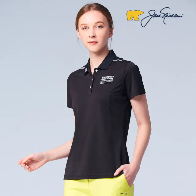 【Jack Nicklaus 金熊】GOLF女款印花吸濕排汗高爾夫球衫/POLO衫(黑色)