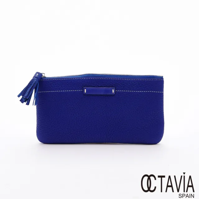 【OCTAVIA 8】真皮 彎彎的 荔枝牛皮流蘇手機手拿式長夾(皇室藍)