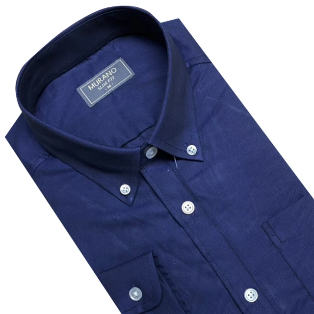 【MURANO】SLIM FIT 長袖襯衫-深藍色(台灣製、現貨、修身)