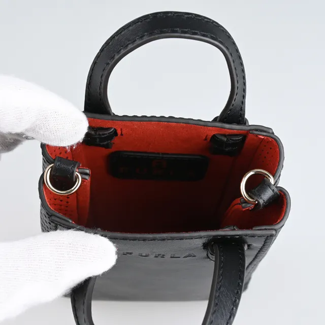 【FURLA 芙拉】MIASTELLA VERTICAL全皮壓紋直立式手提斜背兩用包(MINI/黑)